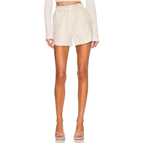 BLANKNYC Paperbag Waist Shorts To Be Continued Faux Leather Beige - Picture 1 of 5
